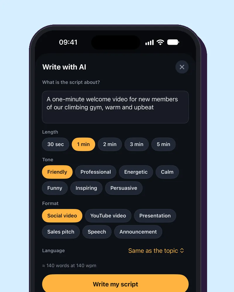 Pisanie z AI na iPhonie: o czym jest tekst, długość, ton i forma.