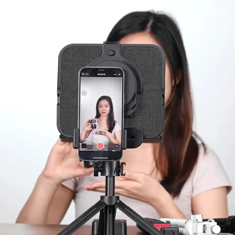 Filming with a phone held behind the teleprompter
