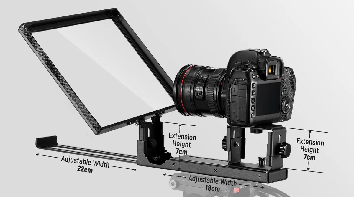 The aluminium platform: 22 and 18 cm wide, and 7 cm of extra height to keep the lens centred
