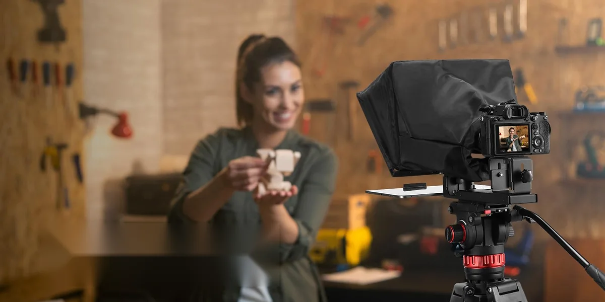 Filming a talk to camera in a workshop with the NEEWER X12B